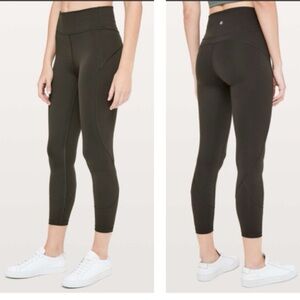 Lululemon In Movement High Rise Waist Pant 7/8 Tight Everlux 25" Stretch Olive 4